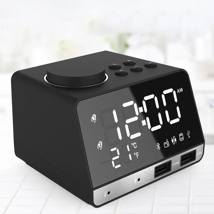 K11 Bluetooth アラームクロックスピーカー クリエイティブデジタルミュージッククロックディスプレイラジオ デュアルUSBインターフェース対応、Uディスク / TFカード / FM / AUX対応、EUプラグ、EUプラグ（ブラック）、EUプラグ（ホワイト）