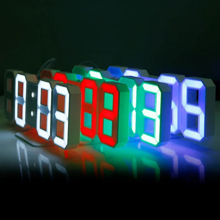 多機能大型3D LEDデジタル壁掛け目覚まし時計 スヌーズ機能付き 12/24時間表示 家庭用・キッチン・オフィス用 DC 5V CE認証 ホワイトボディ緑文字、ホワイトボディ青文字、ホワイトボディ赤文字