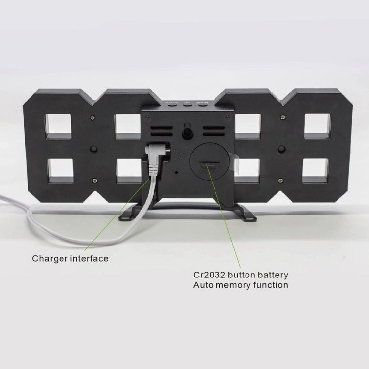 多機能大型3D LEDデジタル壁掛けアラームクロック、スヌーズ機能付き、12/24時間表示、家庭用・キッチン・オフィス用、DC 5V、CE認証、黒ボディ緑文字、黒ボディ青文字、黒ボディ白文字