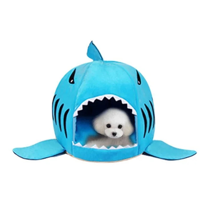 室内用ペット犬子犬猫用暖かいハウスシャークスペット用寝床巣、Mサイズ：50x50x48cm