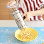 家庭用ステンレス製手動パスタマシン 手圧式麺機 5種類の型付き、圧力麺メーカー