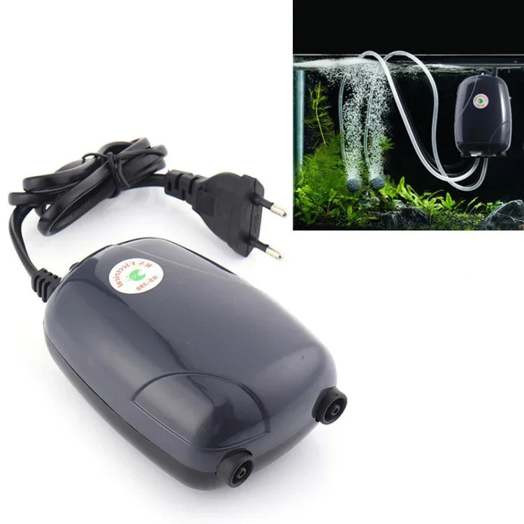 RS-390 220V 5W ダブルアウトレット調節可能流量静音水槽エアポンプ 魚タンク酸素エアポンプ、5W