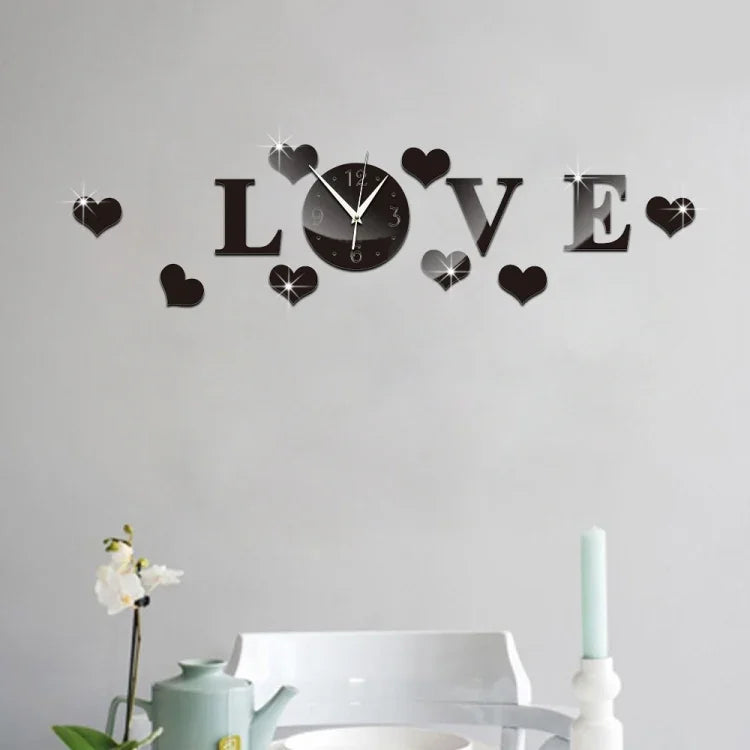 クリエイティブLOVE時計 アクリルミラーDIY壁ステッカー LOVE時計アクリルミラー（ブラック）、LOVE時計アクリルミラー（ゴールド）、LOVE時計アクリルミラー（シルバー）