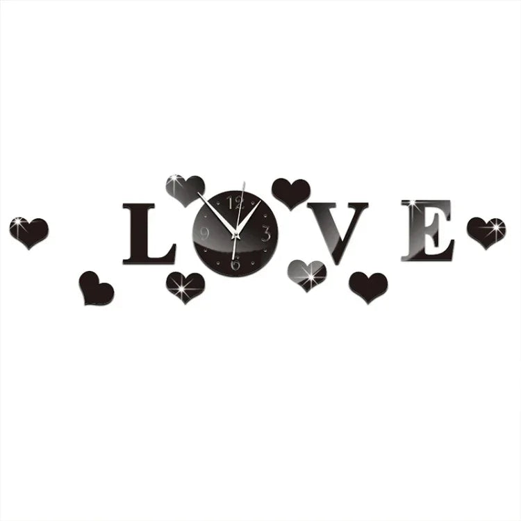 クリエイティブLOVE時計 アクリルミラーDIY壁ステッカー LOVE時計アクリルミラー（ブラック）、LOVE時計アクリルミラー（ゴールド）、LOVE時計アクリルミラー（シルバー）