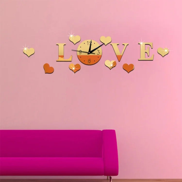 クリエイティブLOVE時計 アクリルミラーDIY壁ステッカー LOVE時計アクリルミラー（ブラック）、LOVE時計アクリルミラー（ゴールド）、LOVE時計アクリルミラー（シルバー）