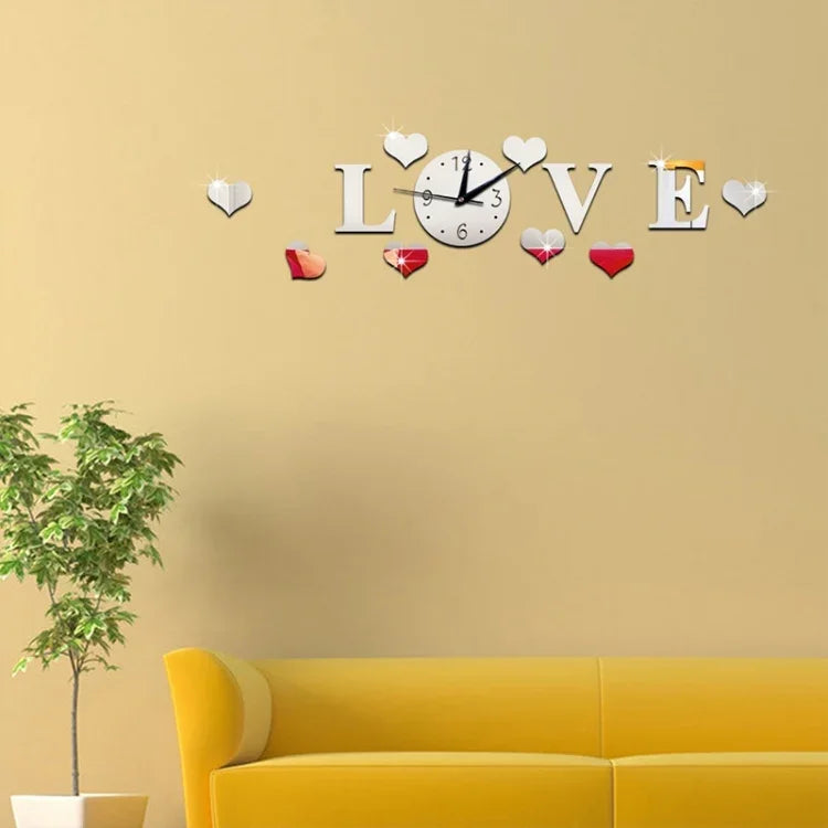 クリエイティブLOVE時計 アクリルミラーDIY壁ステッカー LOVE時計アクリルミラー（ブラック）、LOVE時計アクリルミラー（ゴールド）、LOVE時計アクリルミラー（シルバー）