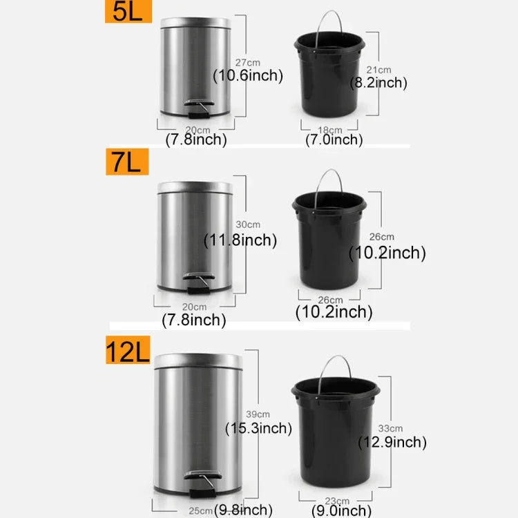 ファッションラウンドステンレス家庭用ホテルオフィス蓋付きペダル式ゴミ箱、サイズ：7L
