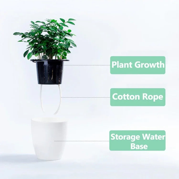 自動給水式ハイドロポニック鉢 植物用円形樹脂プラスチック鉢 ダブルレイヤーデザイン 直径: 13cm 高さ: 13.7cm