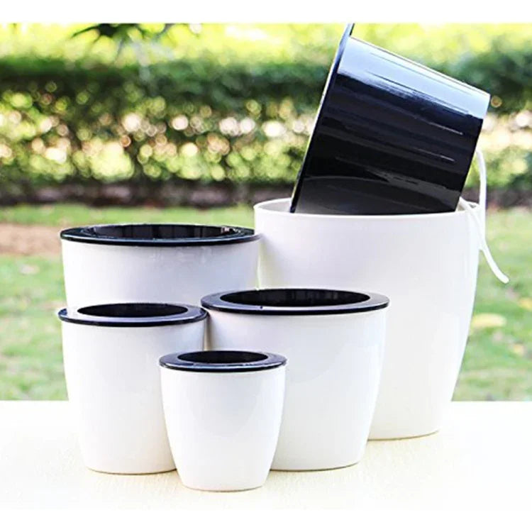 自動給水式ハイドロポニック鉢 植物用円形樹脂プラスチック鉢 ダブルレイヤーデザイン 直径: 13cm 高さ: 13.7cm