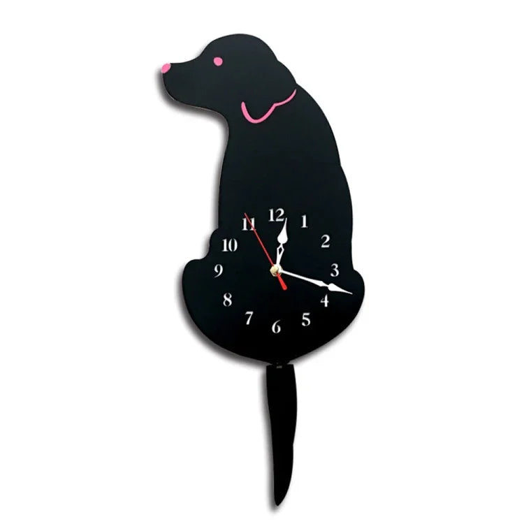 ホームオフィス ベッドルーム装飾 電池式 犬型壁掛け時計 尾が揺れるタイプ、サイズ：42 x 18cm、犬（ブラック）、犬（ホワイト）