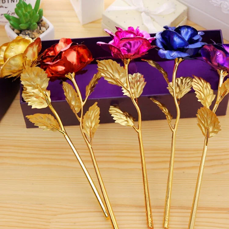 24K ゴールドフォイルメッキ装飾バラ造花、ランダムカラー配送、24K ゴールドフォイルメッキ