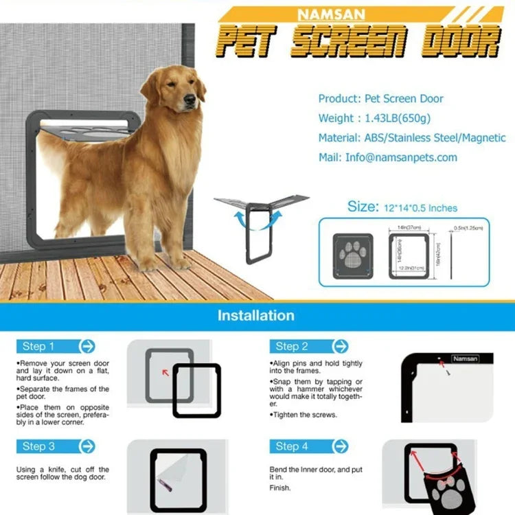 ペット足跡柄 犬用自動ロック/ロック可能ゲート 猫用安全フラップ窓 ペット用スクリーンドア, サイズ: 42x37cm, 42x37cm