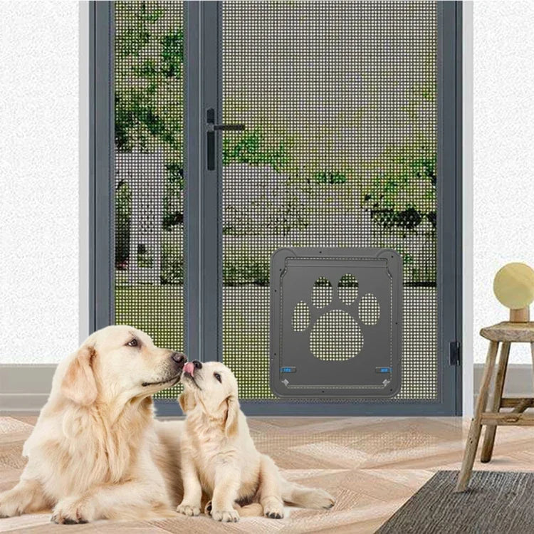 ペット足跡柄 犬用自動ロック/ロック可能ゲート 猫用安全フラップ窓 ペット用スクリーンドア, サイズ: 42x37cm, 42x37cm