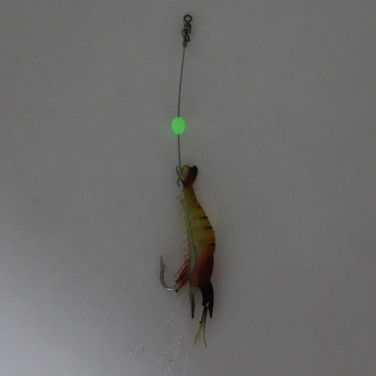 蓄光エビ形状釣りルアー 人工釣り餌 フック付き、長さ：7cm、黄赤色