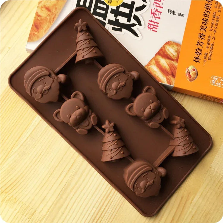 2個セットクリスマスツリーサンタクロース チョコレートデザートペストリーキッチンベーキングシリコーンアイス格子型モールド、サンタクロース