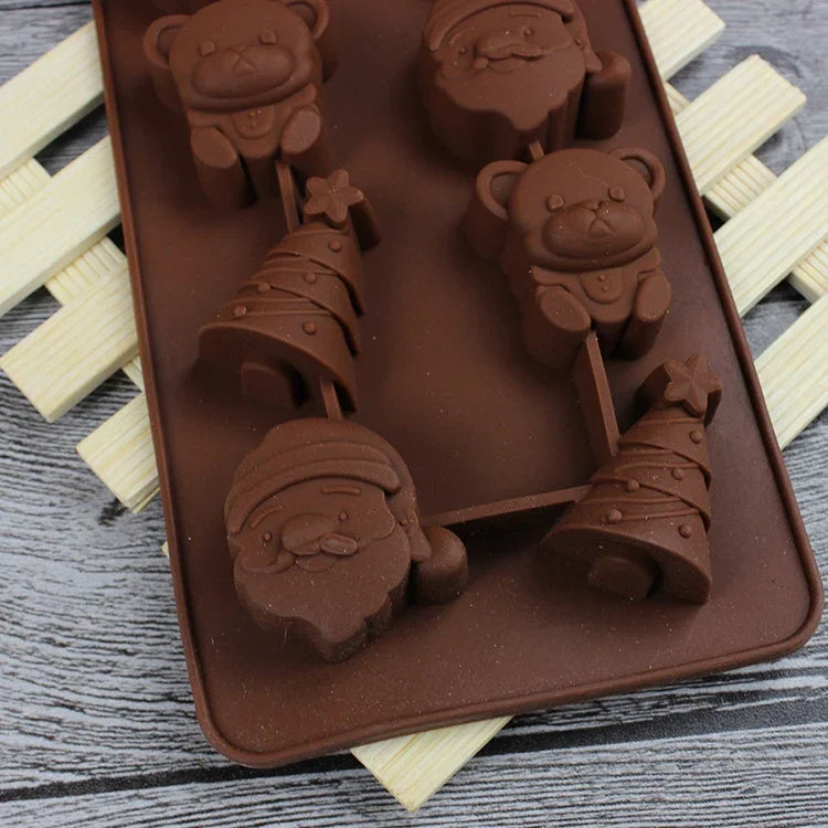 2個セットクリスマスツリーサンタクロース チョコレートデザートペストリーキッチンベーキングシリコーンアイス格子型モールド、サンタクロース