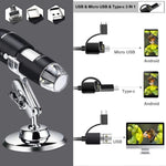 1600X拡大鏡 HDイメージセンサー 3-in-1 USBデジタル顕微鏡 8LED＆プロフェッショナルスタンド付き
