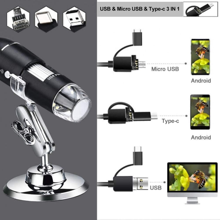 1600X拡大鏡 HDイメージセンサー 3-in-1 USBデジタル顕微鏡 8LED＆プロフェッショナルスタンド付き
