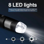 1600X拡大鏡 HDイメージセンサー 3-in-1 USBデジタル顕微鏡 8LED＆プロフェッショナルスタンド付き