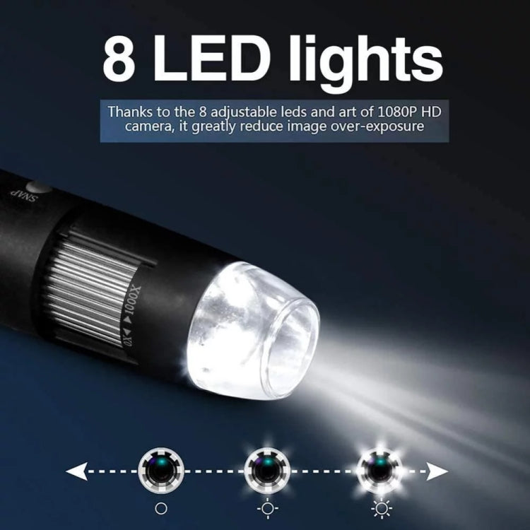 1600X拡大鏡 HDイメージセンサー 3-in-1 USBデジタル顕微鏡 8LED＆プロフェッショナルスタンド付き