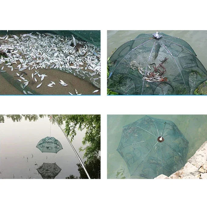20穴 自動折りたたみ式釣りネット ナイロン製 エビ カニ ミノートラップ 魚用キャストネット 釣り道具 20穴