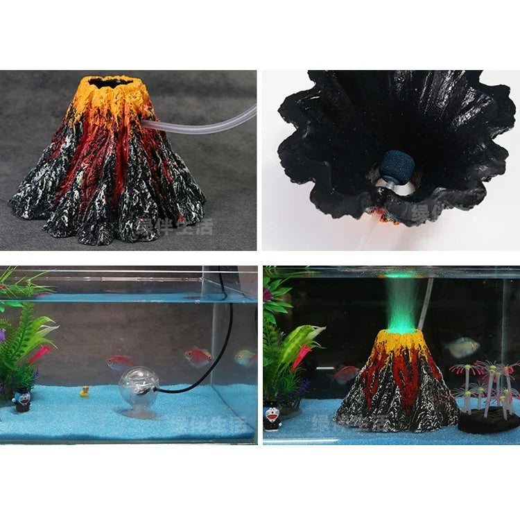 人工樹木草 魚用水槽装飾 火山岩風景 創造的な岩石樹脂装飾 水槽用エアポンプ、サイズ：L、15*9.5*3.3 cm