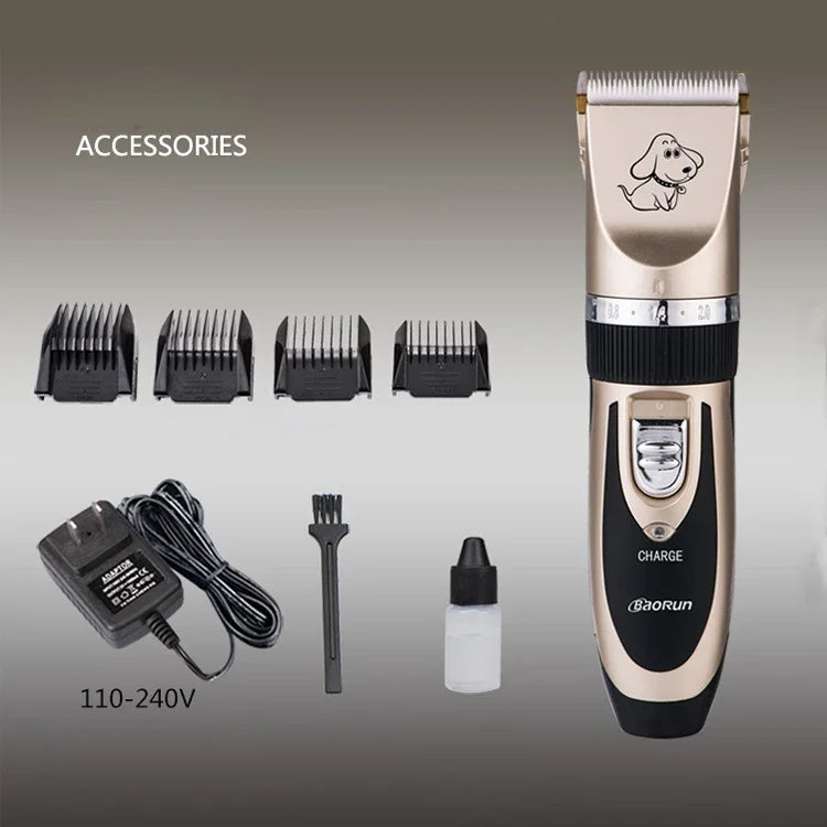 P2 110-240V セラミックチタン プロフェッショナルペット電動はさみ ペット用ヘアクリッパー 四つのコーム付き、セラミックチタンはさみ