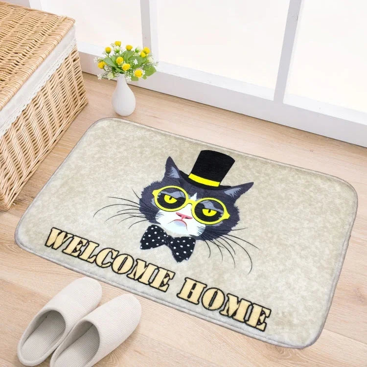 ドアマット 猫と犬柄フランネル長方形バスルームカーペット リビングルーム 寝室用 滑り止め 家庭用足マット、サイズ：50*80cm、柄：猫 サイズ：50*80cm