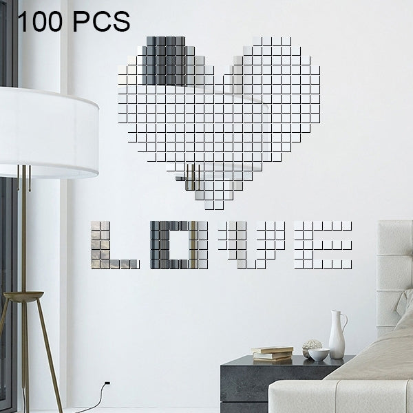 100個入り正方形クリスタルモザイクミラーアクリル立体壁ステッカー クリエイティブ背景用 家庭用リビングルーム壁ステッカー、サイズ：2*2cm、色：ブラック、サイズ：2*2 色：ゴールド、サイズ：2*2 色：シルバー