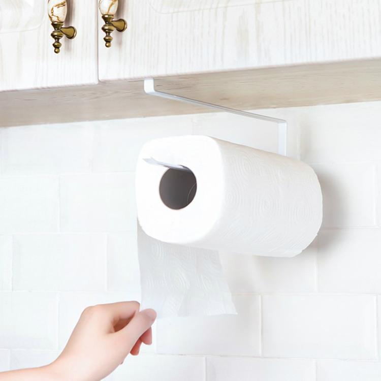 ステンレス製キッチン用トイレットペーパータオルラック ペーパーロールホルダー キャビネット吊り棚 保存フィルム収納ラック サイズ：26*10.8*1.5cm ホワイト