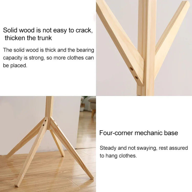 クリエイティブツリー型無垢材フロアハットスタンド衣類掛けラック、サイズ：175x45x45cm、175x45x45cm（ダークコーヒー）、175x45x45cm（ホワイト）、175x45x45cm（木目）