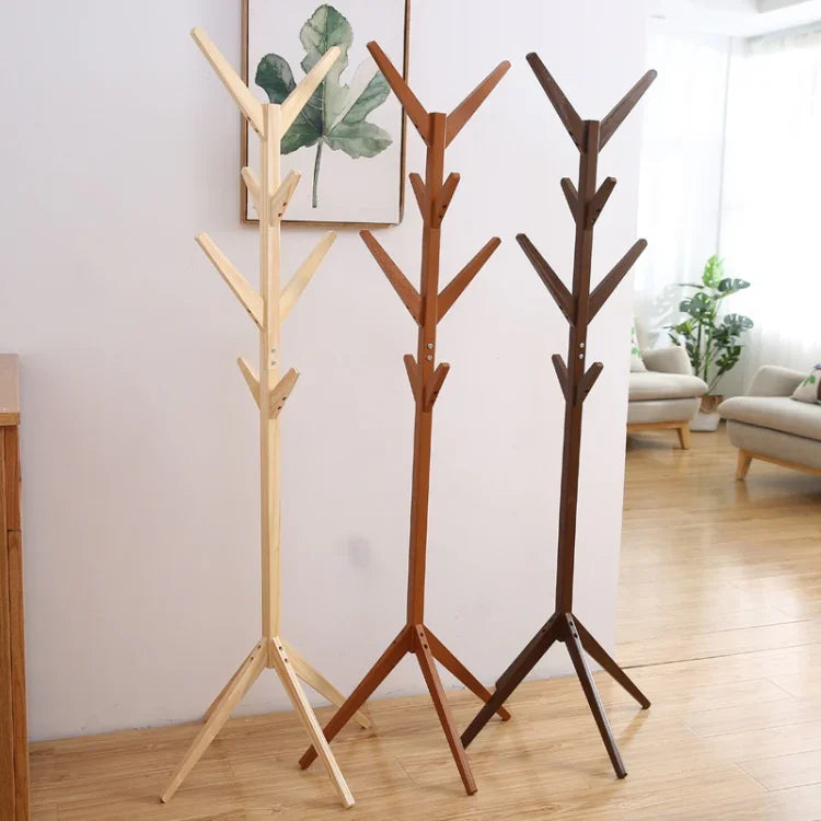 クリエイティブツリー型無垢材フロアハットスタンド衣類掛けラック、サイズ：175x45x45cm、175x45x45cm（ダークコーヒー）、175x45x45cm（ホワイト）、175x45x45cm（木目）