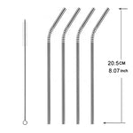 5本入り 再利用可能ステンレス製曲がったストロー＋クリーナーブラシセット、215*6mm（曲がり）