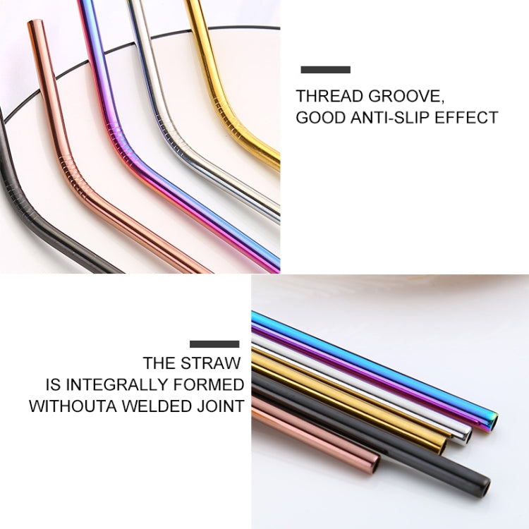 5本入り 再利用可能ステンレス製曲がったストロー＋クリーナーブラシセット、215*6mm（曲がり）
