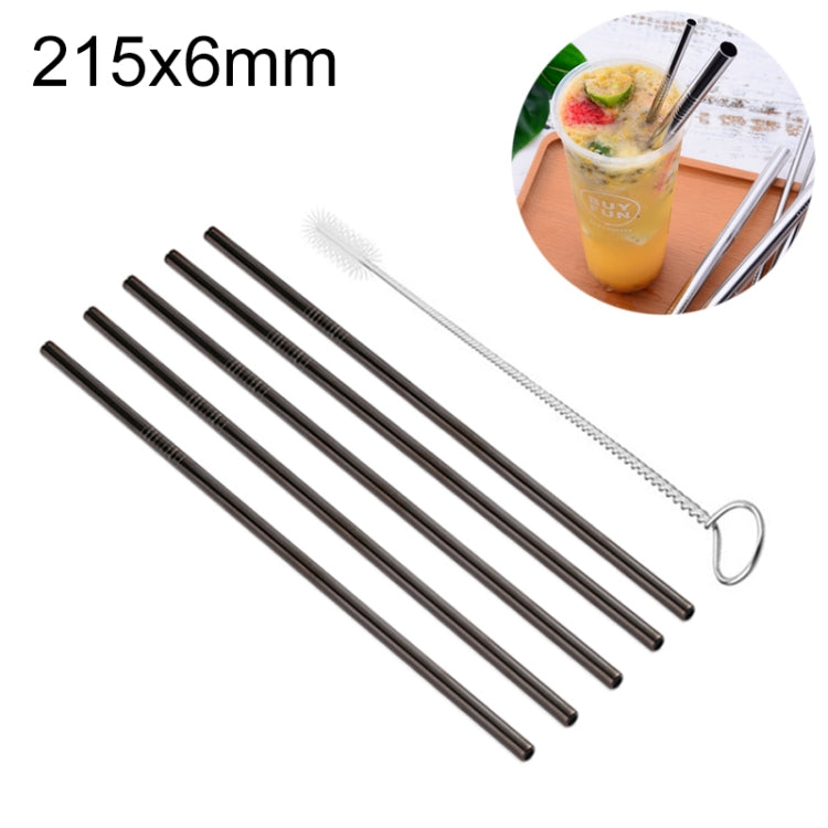 5本セット再利用可能ステンレス製ストレート飲みストロー＋クリーナーブラシセット、215*6mm、215*6mm（ストレート）