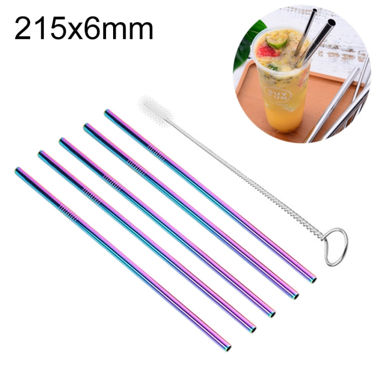 5本セット再利用可能ステンレス製ストレート飲みストロー＋クリーナーブラシセット、215*6mm、215*6mm（ストレート）