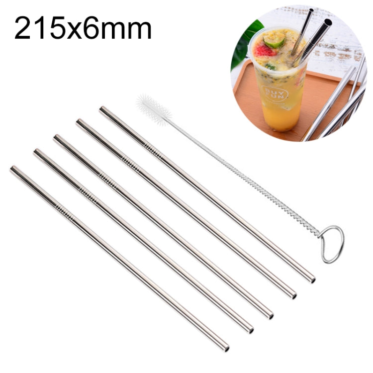 5本セット再利用可能ステンレス製ストレート飲みストロー＋クリーナーブラシセット、215*6mm、215*6mm（ストレート）