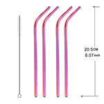 5本セット 再利用可能ステンレス製曲がり飲みストロー＋クリーナーブラシセット、215*8mm（曲がり）