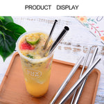 5本セット 再利用可能ステンレス製曲がり飲みストロー＋クリーナーブラシセット、215*8mm（曲がり）