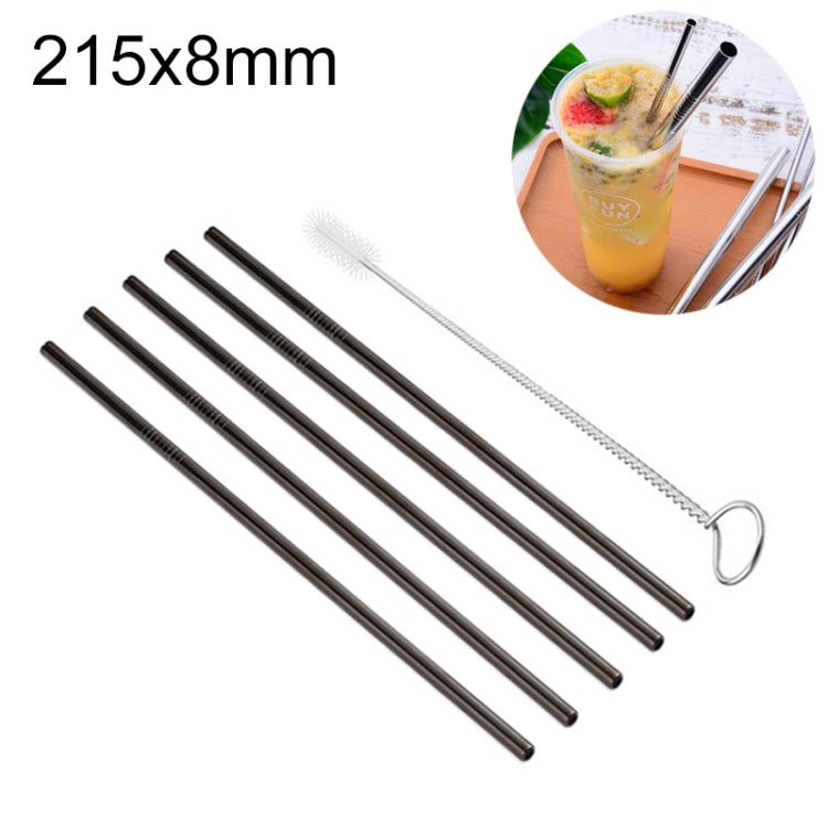 5本入り再利用可能ステンレス製ストレート飲みストロー＋クリーナーブラシセット、215*8mm、215*8mm（ストレート）