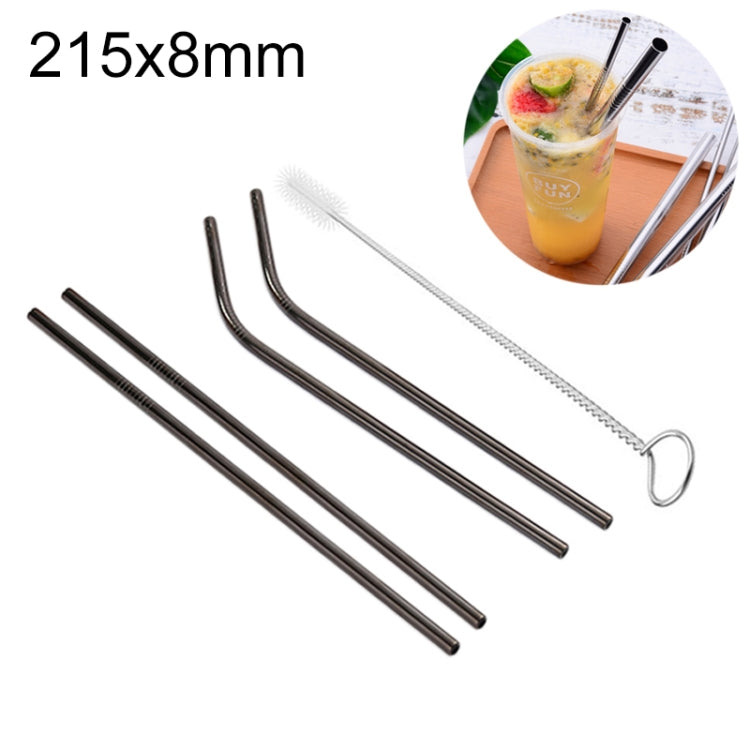 4本セット 再利用可能ステンレス製飲みストロー＋クリーナーブラシセット、215*8mm（組み合わせ）