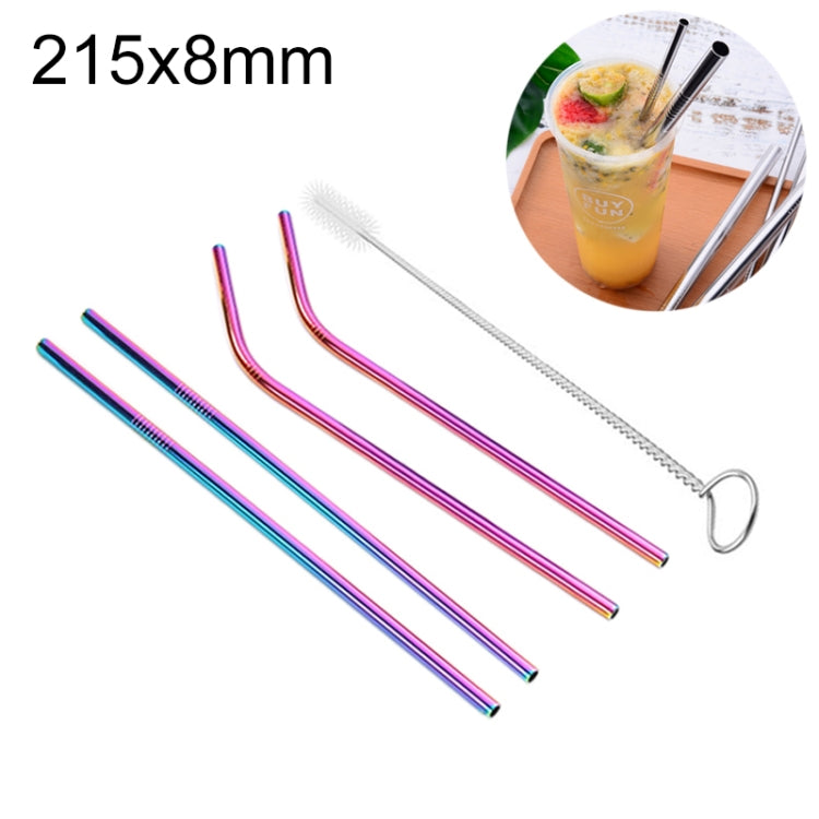 4本セット 再利用可能ステンレス製飲みストロー＋クリーナーブラシセット、215*8mm（組み合わせ）
