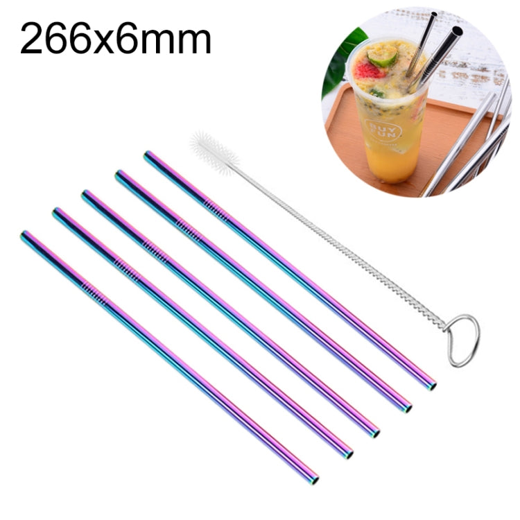 5本入り再利用可能ステンレス製ストレート飲みストロー＋クリーナーブラシセットキット、266*6mm、266*6mm（ストレート）