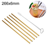 5本入り再利用可能ステンレス製ストレート飲みストロー＋クリーナーブラシセットキット、266*6mm、266*6mm（ストレート）