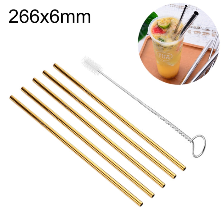 5本入り再利用可能ステンレス製ストレート飲みストロー＋クリーナーブラシセットキット、266*6mm、266*6mm（ストレート）