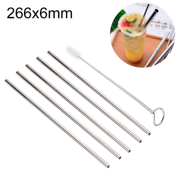 5本入り再利用可能ステンレス製ストレート飲みストロー＋クリーナーブラシセットキット、266*6mm、266*6mm（ストレート）