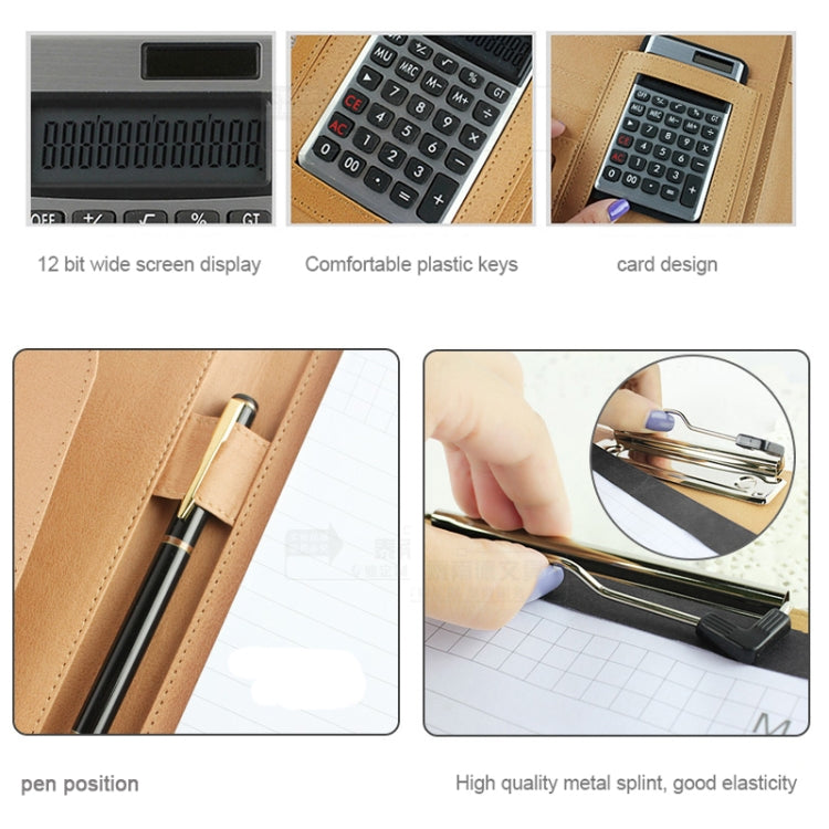 オフィス用品 ビジネススタイル レザードキュメントフォルダー 30ページ A4ノートパッド＆電卓付き