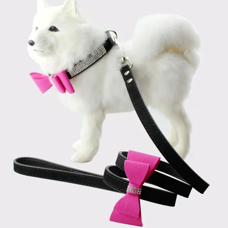 フロッキングダイヤモンドスタッズ付きリボンペットカラー 犬用カラー ペット用品、サイズ：S、1.5 * 37cm、サイズ：S