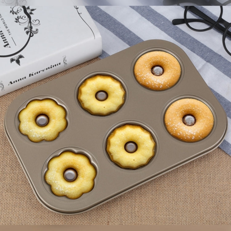 3花型ドーナツクッキーモールド ゴールド6カップケーキ型 焼き型 ケーキツール ベイクウェア キッチンアクセサリー、3花型