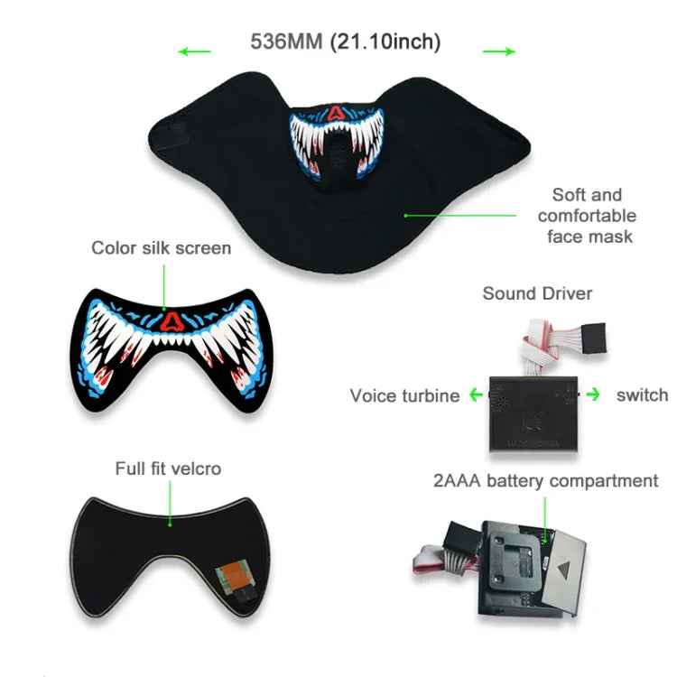 FG-MA-02 ハロウィンマスク 音声制御LED冷光テラーカスプレイマスク、FG-MA-02
